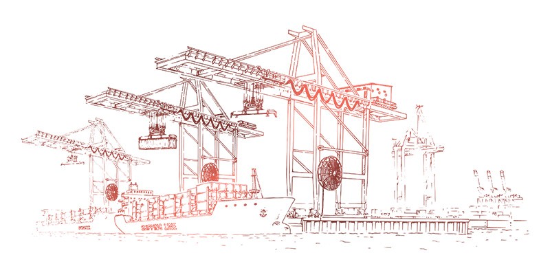 tekening van containerkranen